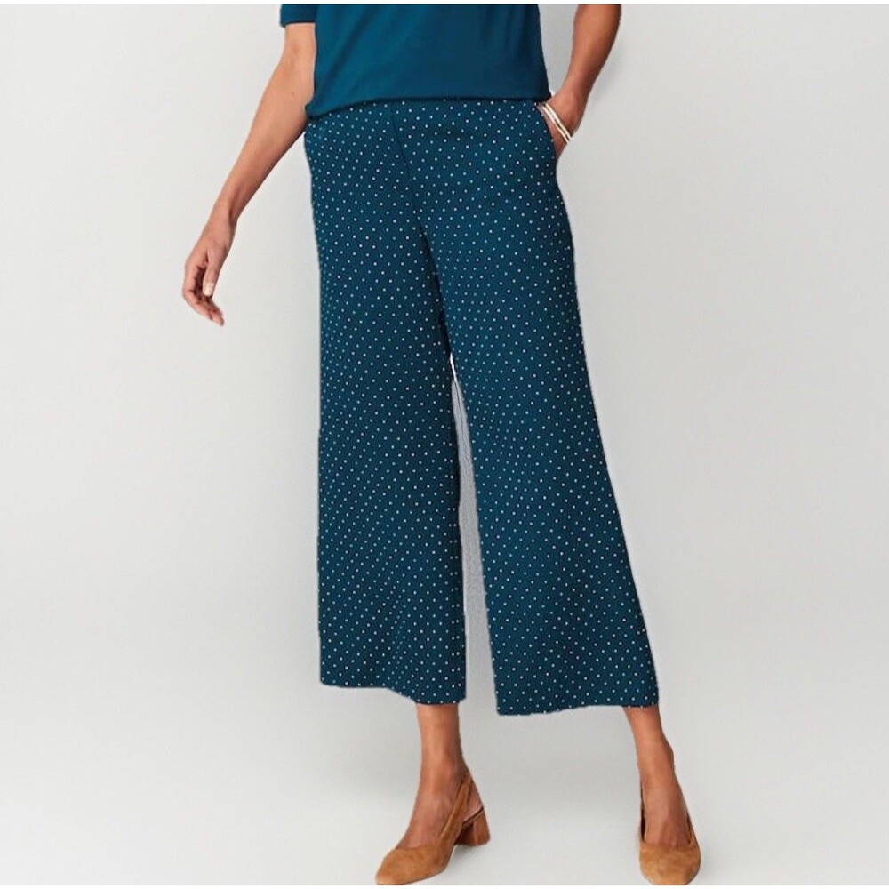 J. Jill Wearever Easy-Care Woven Wide-Leg Crops Sz Large Petite Mini Polka Dots